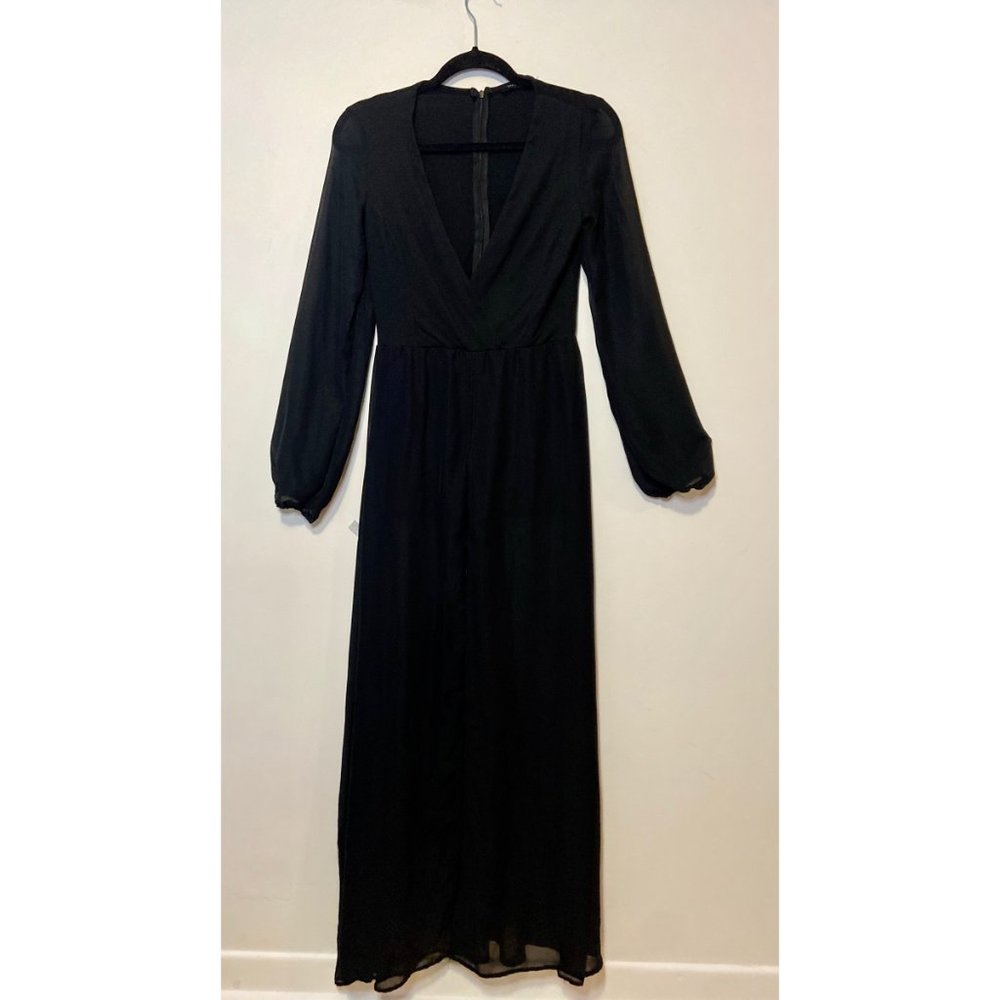Black Romper with Sheer Overlay - Picture 3 of 4